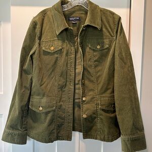 Jones New York signature size L green corduroy jacket - gold buttons - great